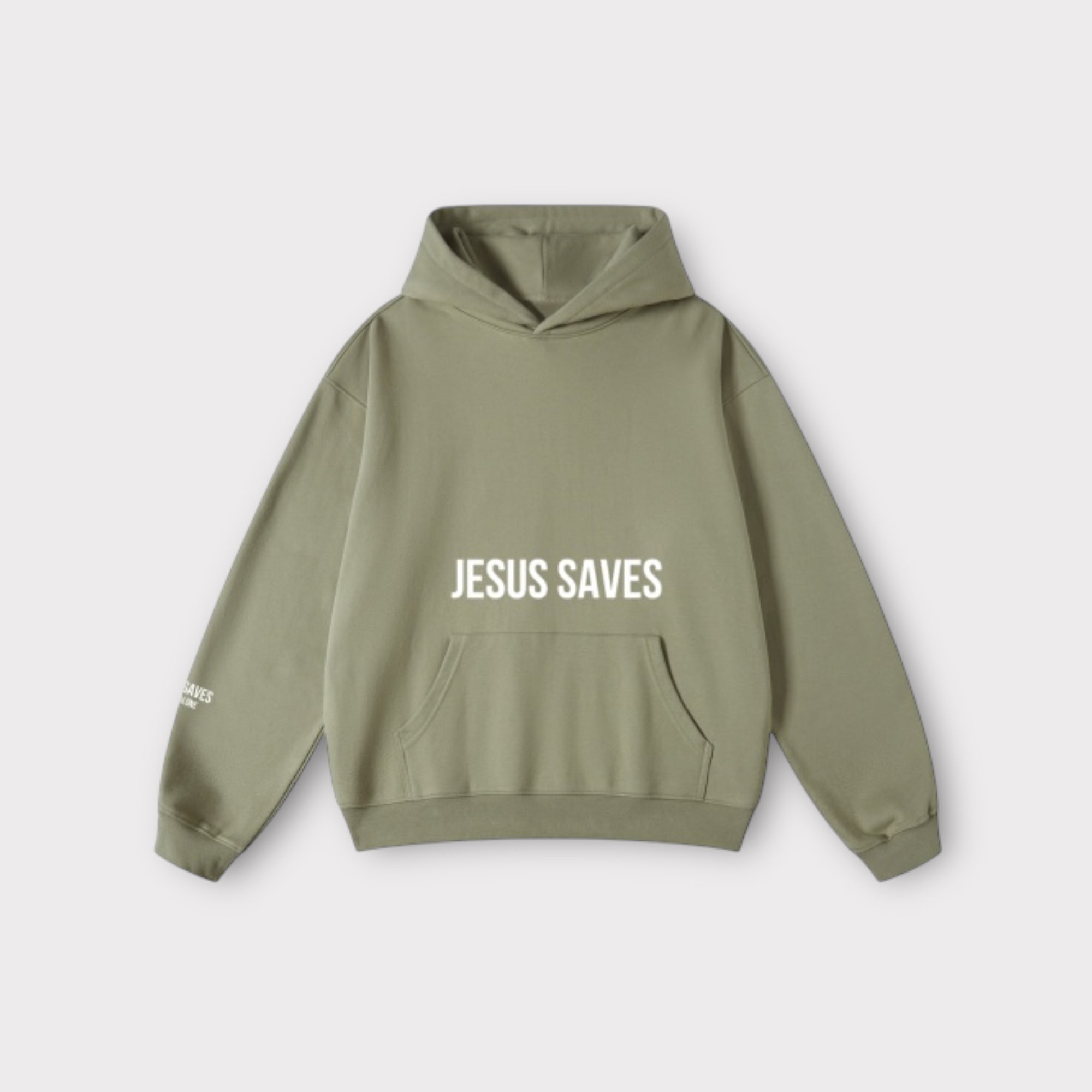 JESUS SAVES X CHRIST ALONE HOODIE | GRAYISH GREEN