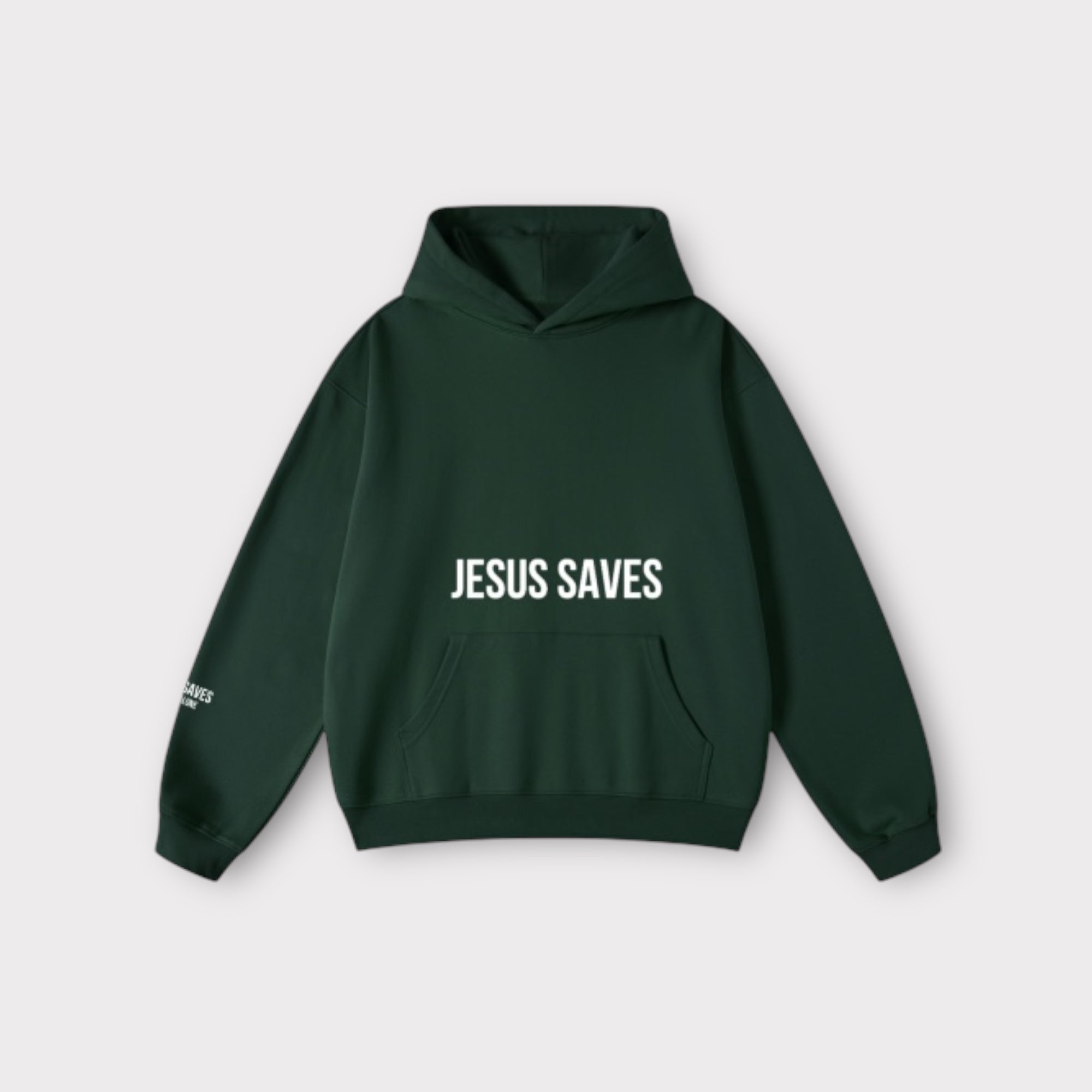 JESUS SAVES X CHRIST ALONE HOODIE | BLACKISH GREEN