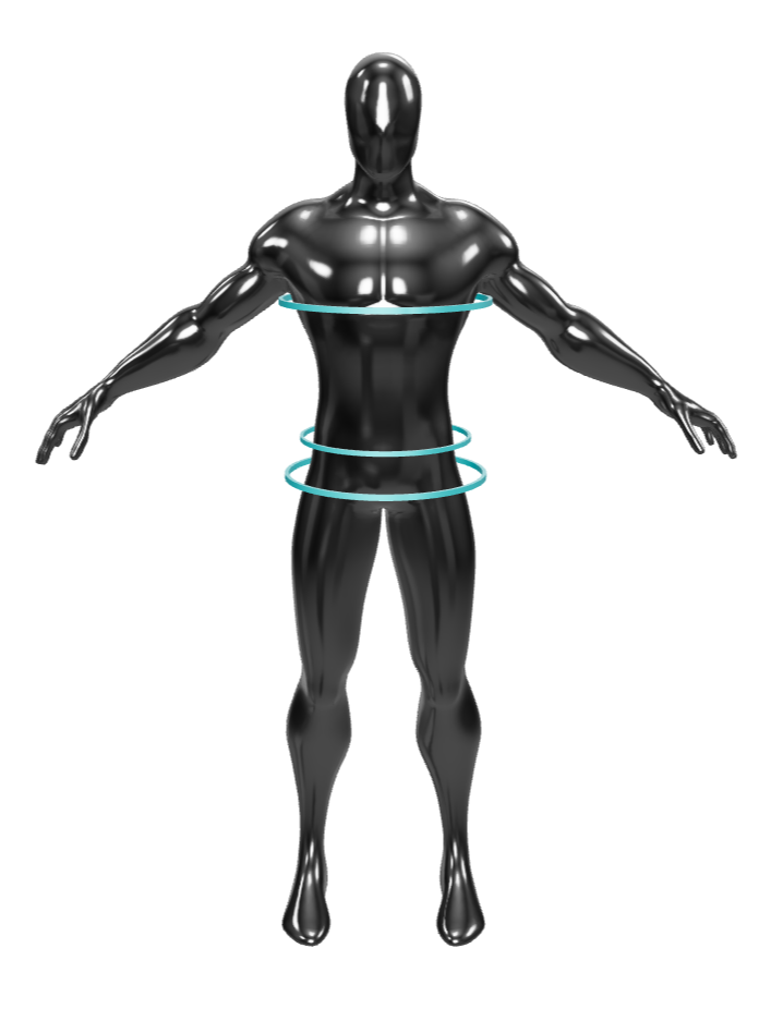 Body measurement locations for chest, waist, and hips
